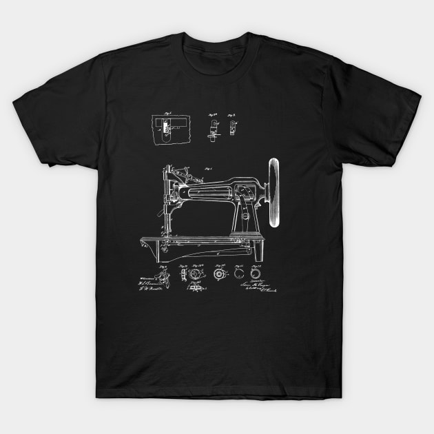 Sewing Machine Vintage Patent Hand Drawing T-Shirt by TheYoungDesigns